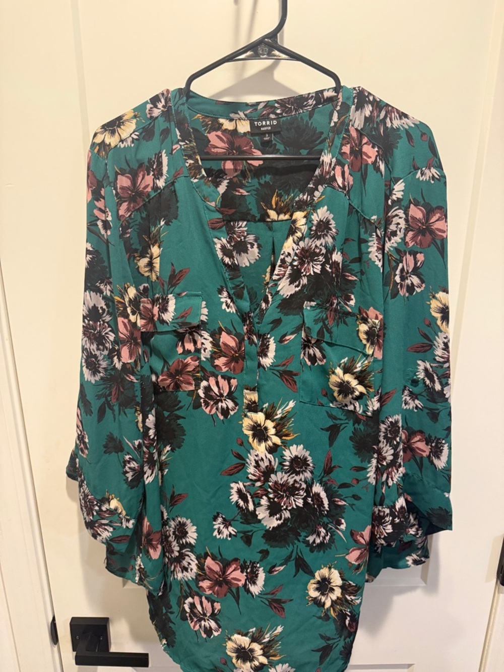torrid Teal Floral Blouse with Pink and Yellow Flowers